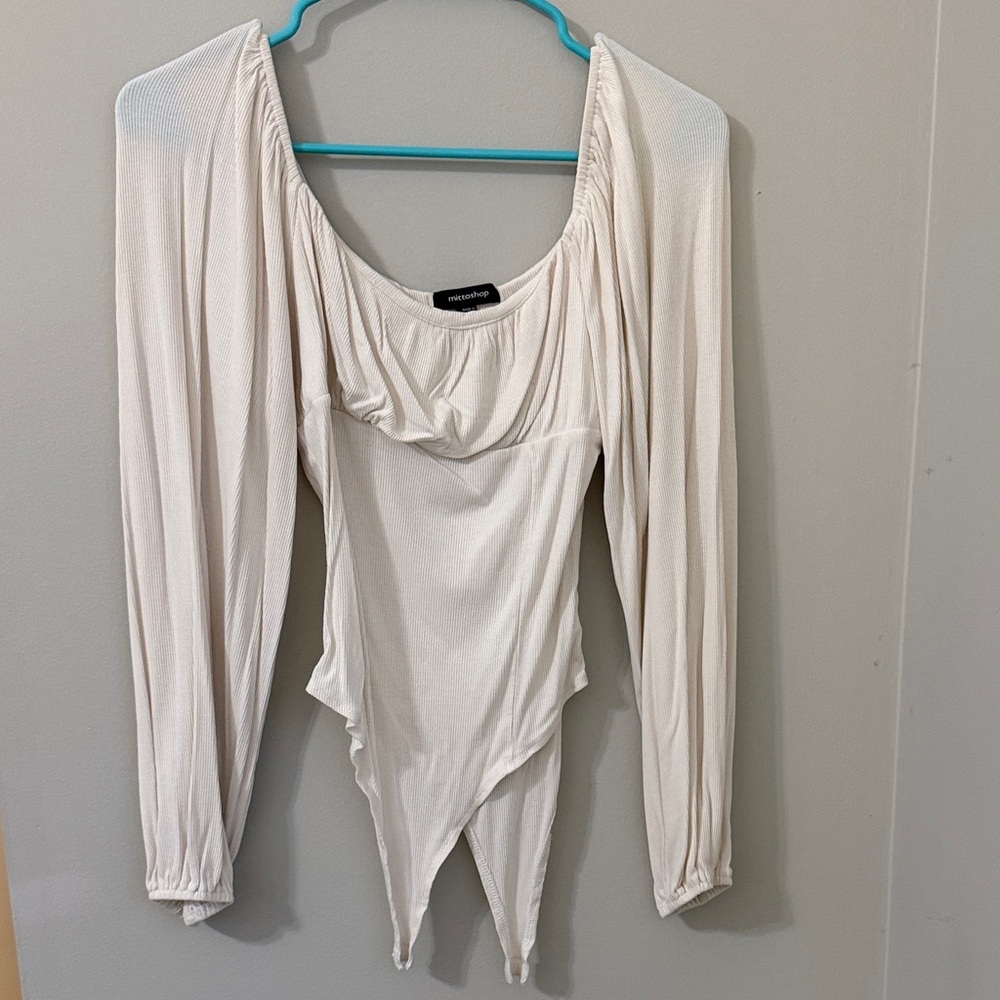 mittoshop Cream Draped Long-Sleeve Bodysuit